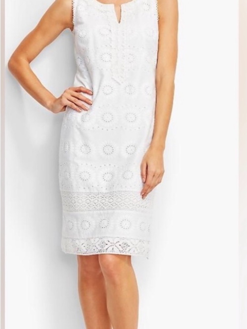 Talbots White Eyelet Midi Shift Dress